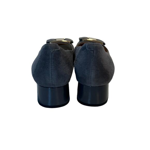 Trotters Louise Gray Suede Gold Bow Round Toe Chunky Heel 7m - Picture 6 of 10